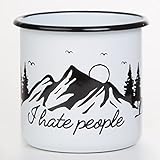 I Hate People - Taza esmaltada con diseño montañas - ligera y robusto - para camping y trekking - 330ml
